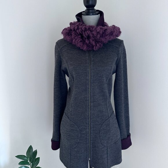 Wool Cardigan Coat Sweater Reversible - Charcoal /Burgundy M-L - Picture 13 of 13